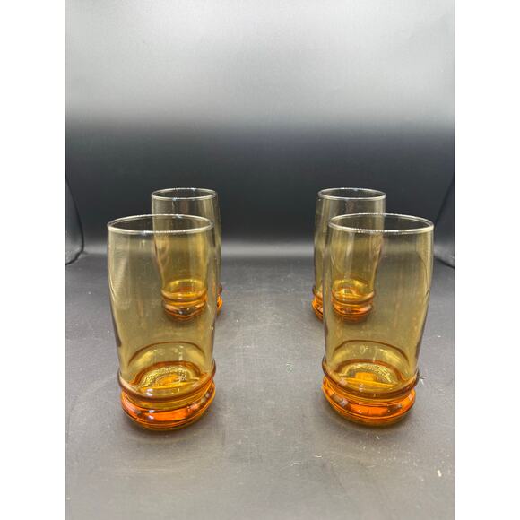 Vintage Amber Glass Drinking Set of 5 Glasses - Picture 3 of 8